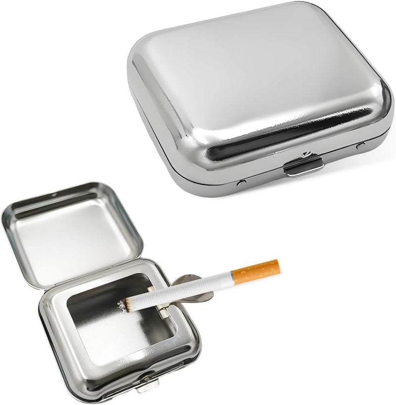 SHMZK Mini Portable Ashtrays, Metal Pocket Dustproof Car Ash Tray with Lid, Compact Square Windproof Car Cigar Ashtrays, Decorative Cigarette Snuffers Ashtray for Car Home Office (Gray) - Image 1
